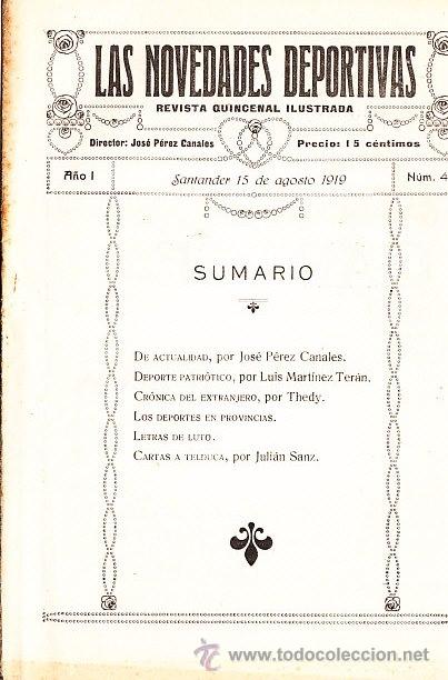 Sports collectibles: REVISTA LAS NOVEDADES DEPORTIVAS N&ordm; 4 SANTANDER A&Ntilde;O 1919