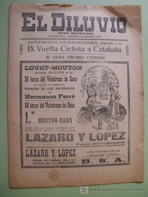 Sports collectibles: EL DILUVIO. Diario Republicano. Suplemento Extraordinario IX VUELTA CICLISTA A CATALU&Ntilde;A. 1927