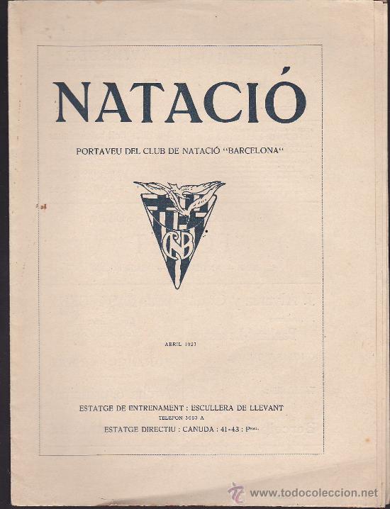 Collectionnisme sportif: REVISTA NATACIO CLUB NATACIO BARCELONA ABRIL 1923