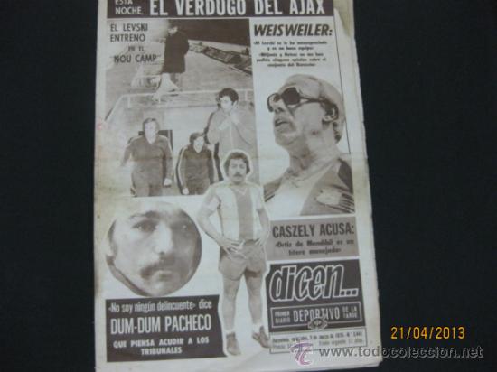 Sports collectibles: DICEN N&ordm; 3441, 3-3-1976. BOXEO DUM-DUM PACHECO,FUTBOL CASZELY,WEISWEILER