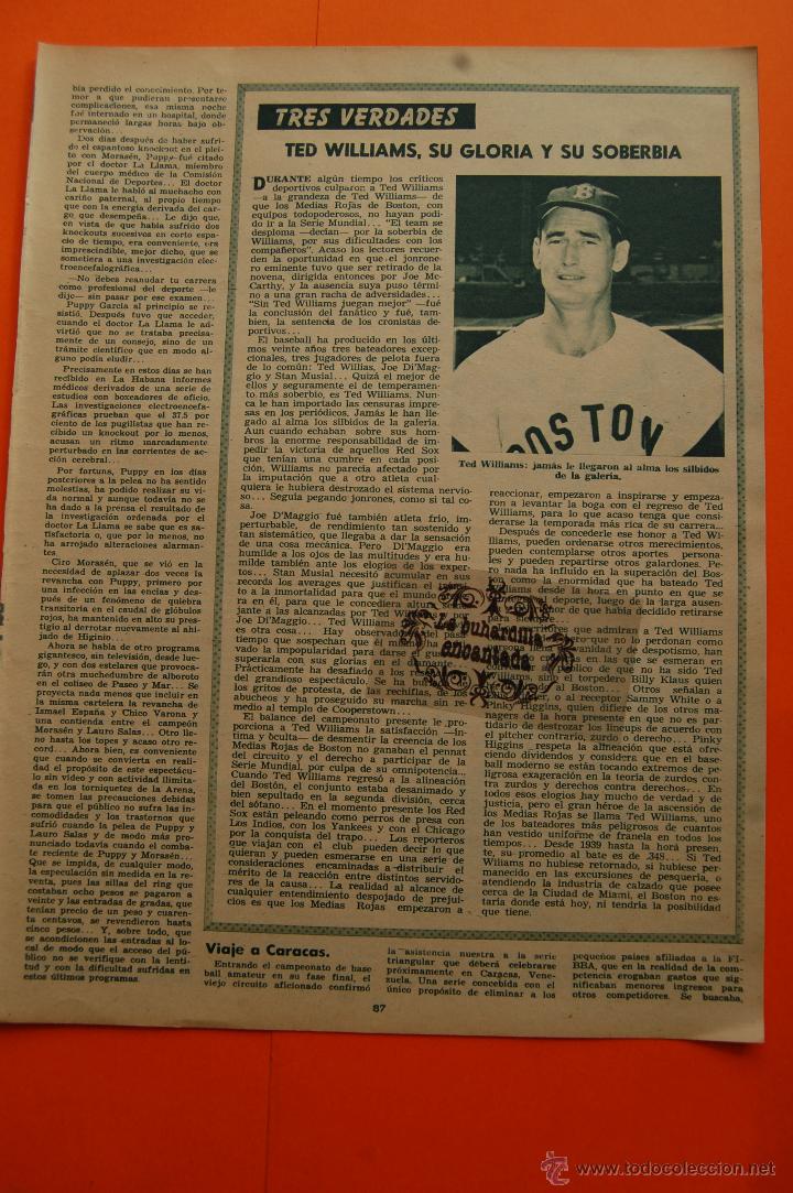 Coleccionismo deportivo: ARTICULO 1955 - BEISBOL TED WILLIAMS, INTENDENTE- BOXEO ISMAEL ESPA&Ntilde;A CHICO VARONA PUPPY GARCIA 6PAG