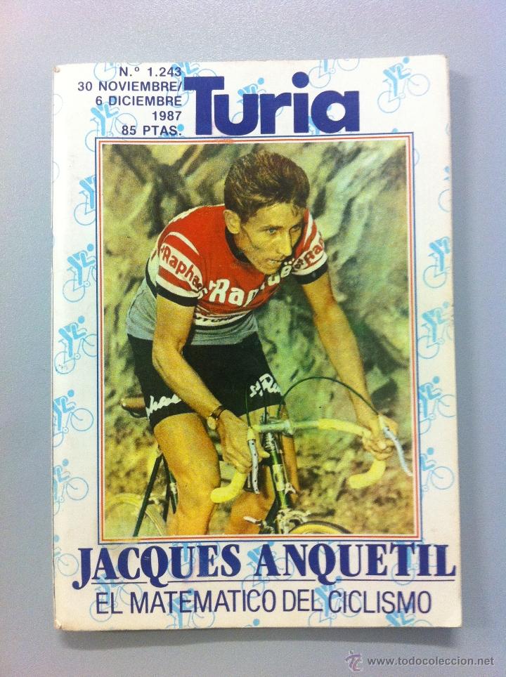 Coleccionismo deportivo: CARTELERA TURIA 1987. CICLISMO JACQUES ANTEQUIL N&ordm; 1243