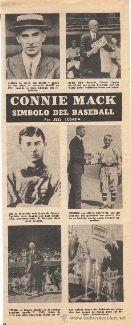 Coleccionismo deportivo: PUBLICIDAD: CONNIE MACK, SIMBOLO DEL BASEBALL. RECORTE REVISTA A&Ntilde;OS 60