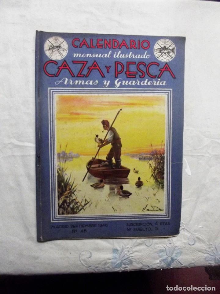 Collezionismo sportivo: CALENDARIO MENSUAL ILUSTRADO CAZA Y PESCA ARMAS Y GUARDERIA N&ordm; 45 SEPTIEMBRE  1946