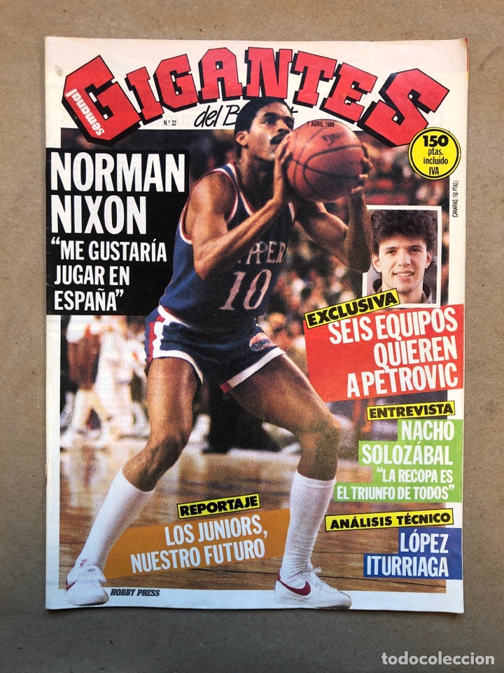 Collectionnisme sportif: GIGANTES DEL BASKET N&deg;22 (1996). PETROVIC, SOLOZABAL, ITURRIAGA, POSTER DE NIXON.