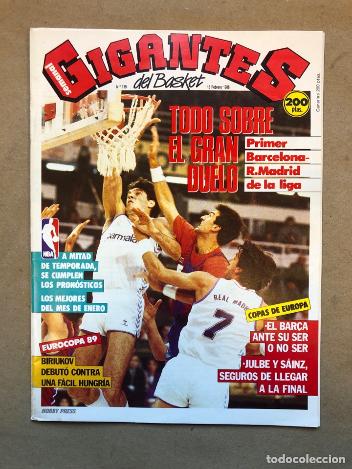 Collectionnisme sportif: GIGANTES DEL BASKET N&deg;119 (1988). R. MADRID Vs. BAR&Ccedil;A, NBA, EUROCOPA &lsquo;89, POSTER DE BRAD DAUGHERTY,.
