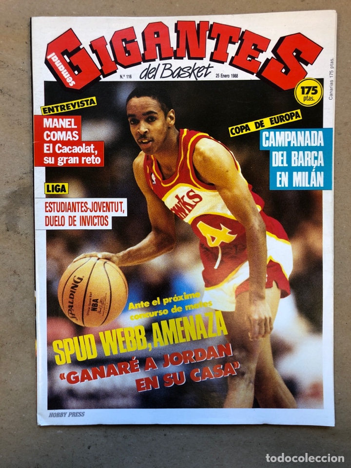 Coleccionismo deportivo: GIGANTES DEL BASKET N&deg; 116 (1988). SPUD WEBB, COPA DE EUROPA, ESTUDIANTES Vs JOVENTUD, POSTER R. MIL