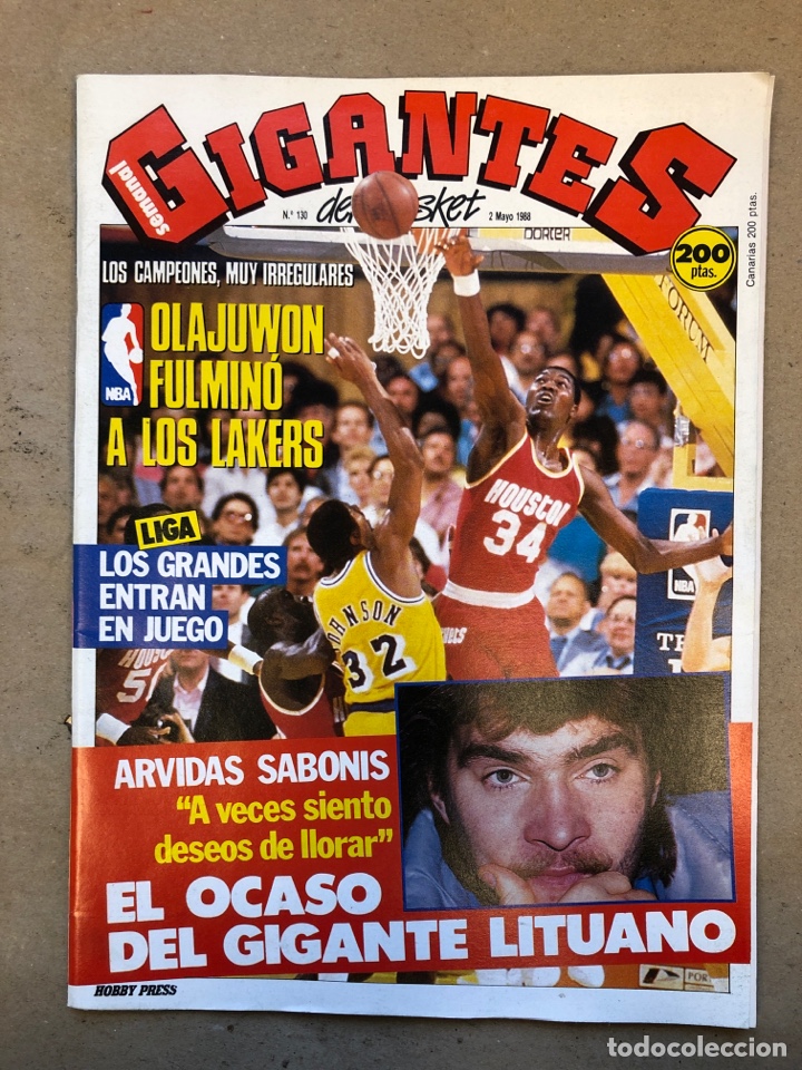 Coleccionismo deportivo: GIGANTES DEL BASKET N&deg; 130 (1988). OLAJUWON Vs LAKERS, ARVIDAS SABONIS, POSTER DOC RIVERS Y DAVE COR