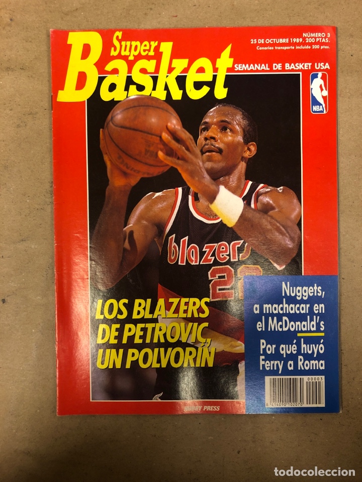 Coleccionismo deportivo: S&Uacute;PER BASKET N&deg; 3 (1989). LOS BLAZERS DE PETROVIC, DENVER NUGGETS, LOS MEJORES BASES, POSTER DOMINIQ