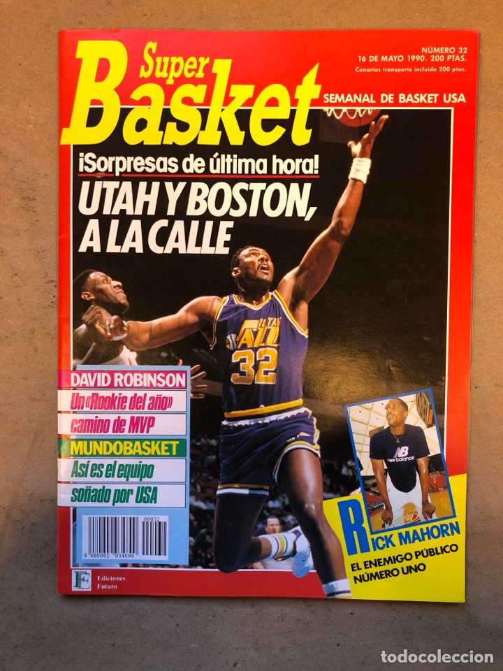 Collezionismo sportivo: S&Uacute;PER BASKEY N&deg; 32 (1990). PLAYOFFS NBA (UTAH Y BOSTON A LA CALLE), DAVID ROBINSON, RICK MAHORN, POS