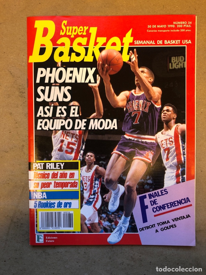 Collezionismo sportivo: S&Uacute;PER BASKET N&deg; 34 (1990). NBA FINALES DE CONFERENCIA, ROOKIES DE ORO, PAT RILEY, POSTER OTIS THORPE