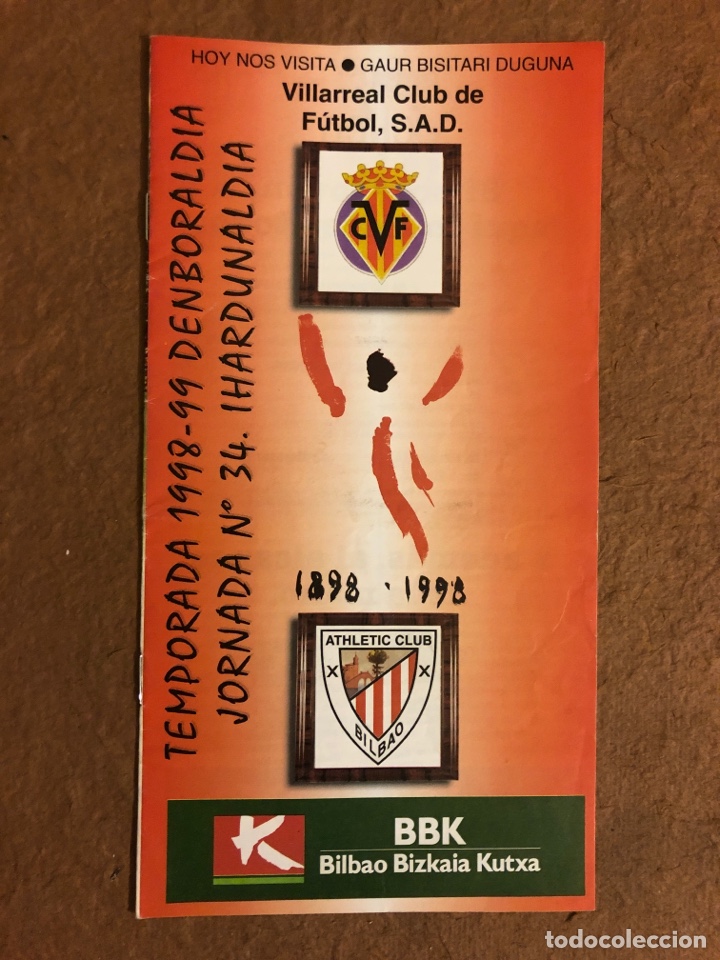 Collezionismo sportivo: ATHLETIC CLUB DE BILBAO 2-0 VILLARREAL C.F. PROGRAMA OFICIAL PARTIDO JORNADA 34, TEMPORADA 1998/99.