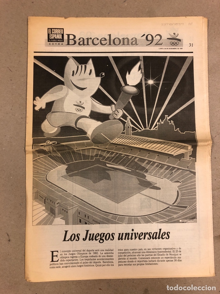 Colecionismo desportivo: BARCELONA &lsquo;92. SUPLEMENTO PERI&Oacute;DICO EL CORREO ESPA&Ntilde;OL, EL PUEBLO VASCO DE 30 DICIEMBRE 1981.