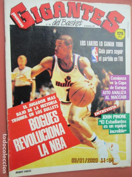 Collectionnisme sportif: GIGANTES DEL BASQUET , N&ordm; 108 - 30-11-1987 BOGUES REVOLUCIONA NBA , JOHN PINONE