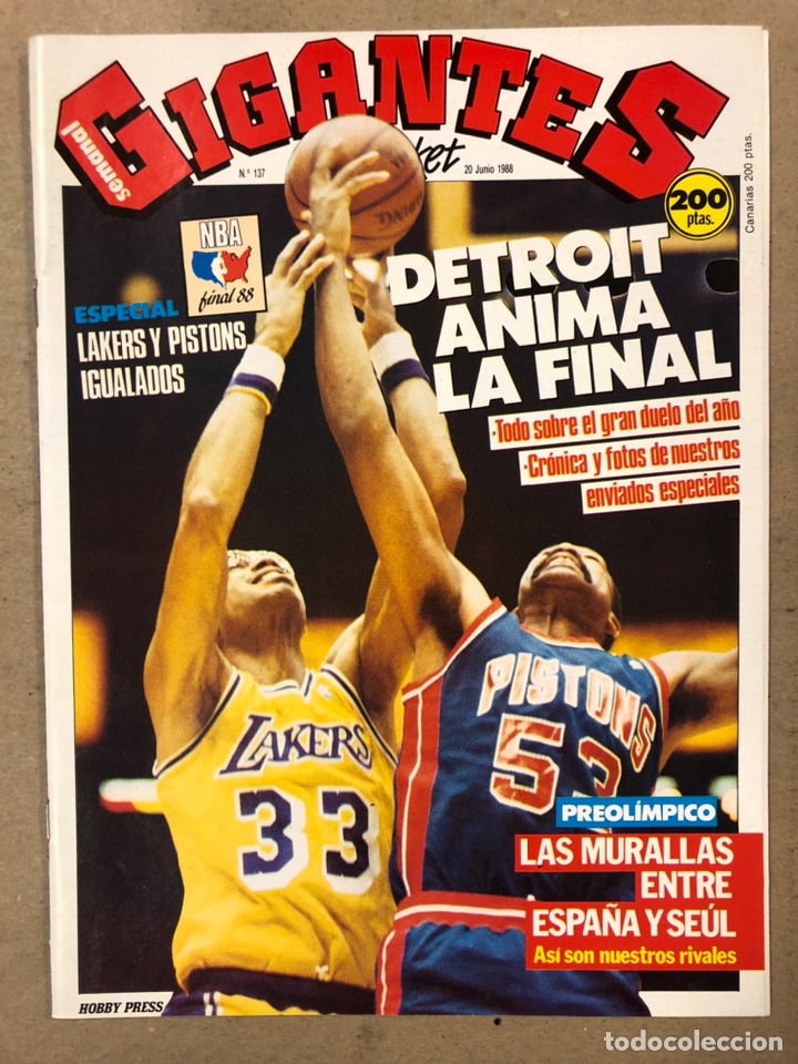 Coleccionismo deportivo: GIGANTES DEL BASKET N&deg; 137 (1988). ESPECIAL FINALES NBA LAKERS - PISTONS, PREOL&Iacute;MPICO SE&Uacute;L,...