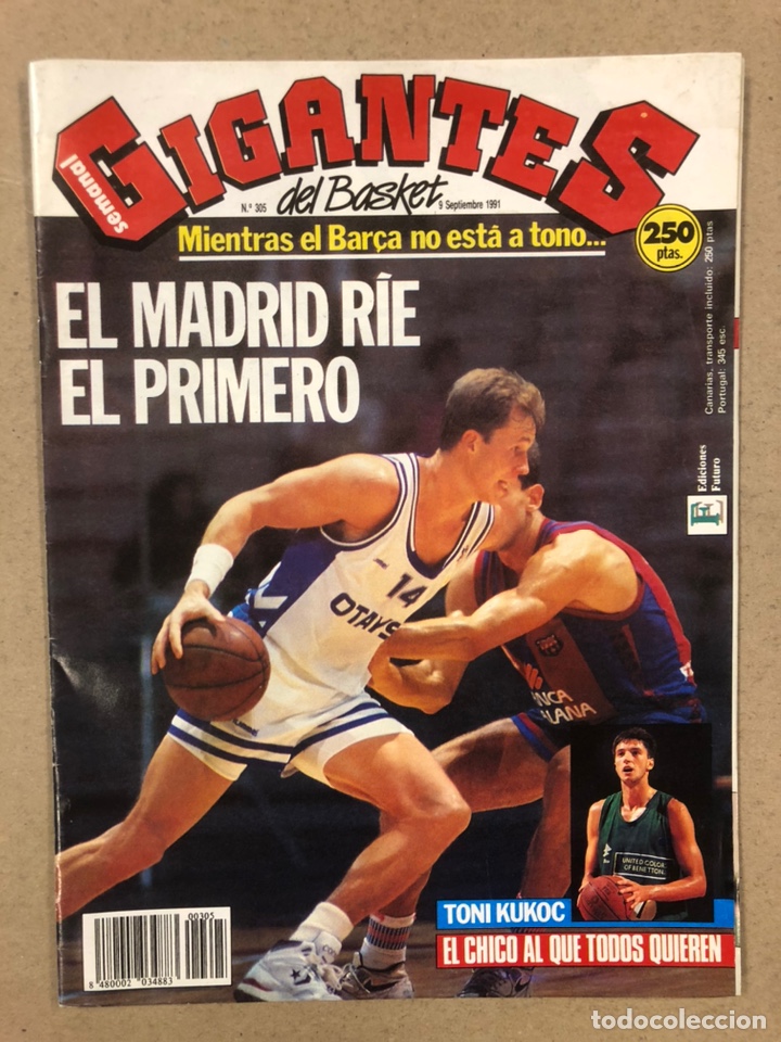 Coleccionismo deportivo: GIGANTES DEL BASKET N&deg; 305 (1991). POSTER KEVIN MAGGE, BAR&Ccedil;A Vs MADRID, KUKOC, EWING,...