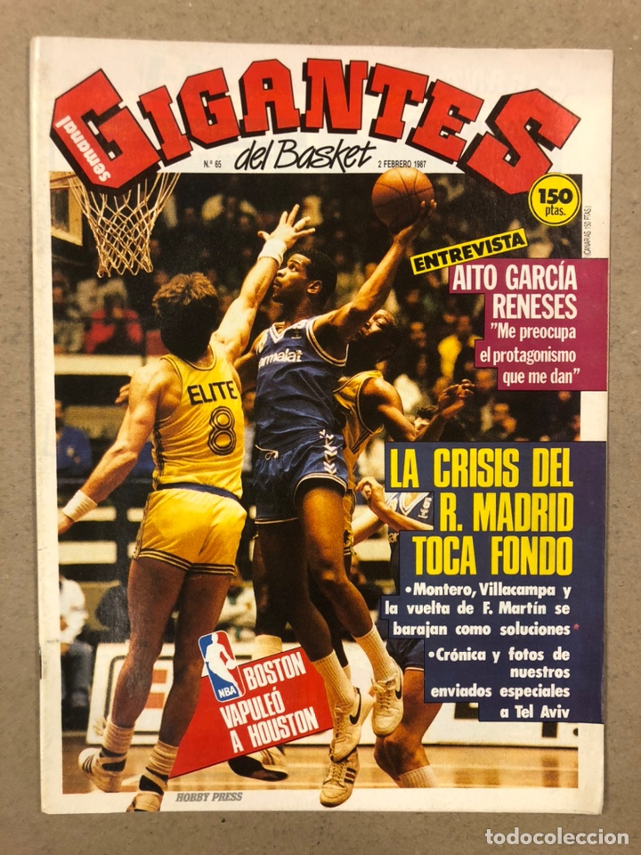 Sports collectibles: GIGANTES DEL BASKET N&deg; 65 (1987). AITO GARC&Iacute;A RENESES, CRISIS REAL MADRID, BOSTON CELTICS,..