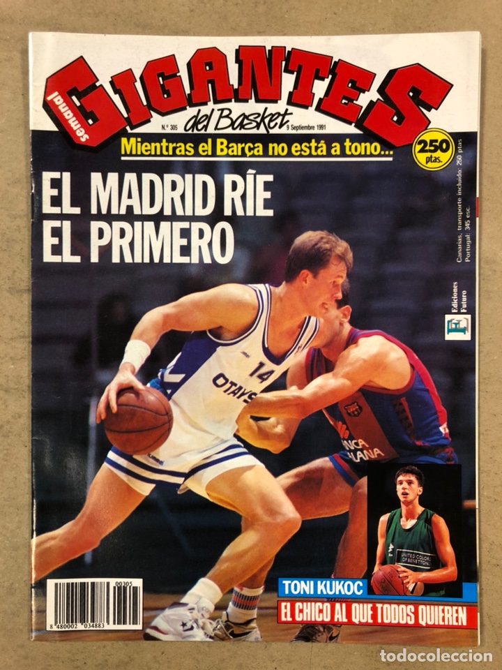 Collectionnisme sportif: GIGANTES DEL BASKET N&deg; 305 (1991). POSTER KEVIN MAGGE, BAR&Ccedil;A Vs MADRID, KUKOC, EWING,...