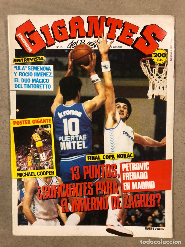 Collectionnisme sportif: GIGANTES DEL BASKET N&deg; 123 (1988). FINAL COPA KORAC REAL MADRID, ULA SEMENOVA Y ROC&Iacute;O JIM&Eacute;NEZ,...