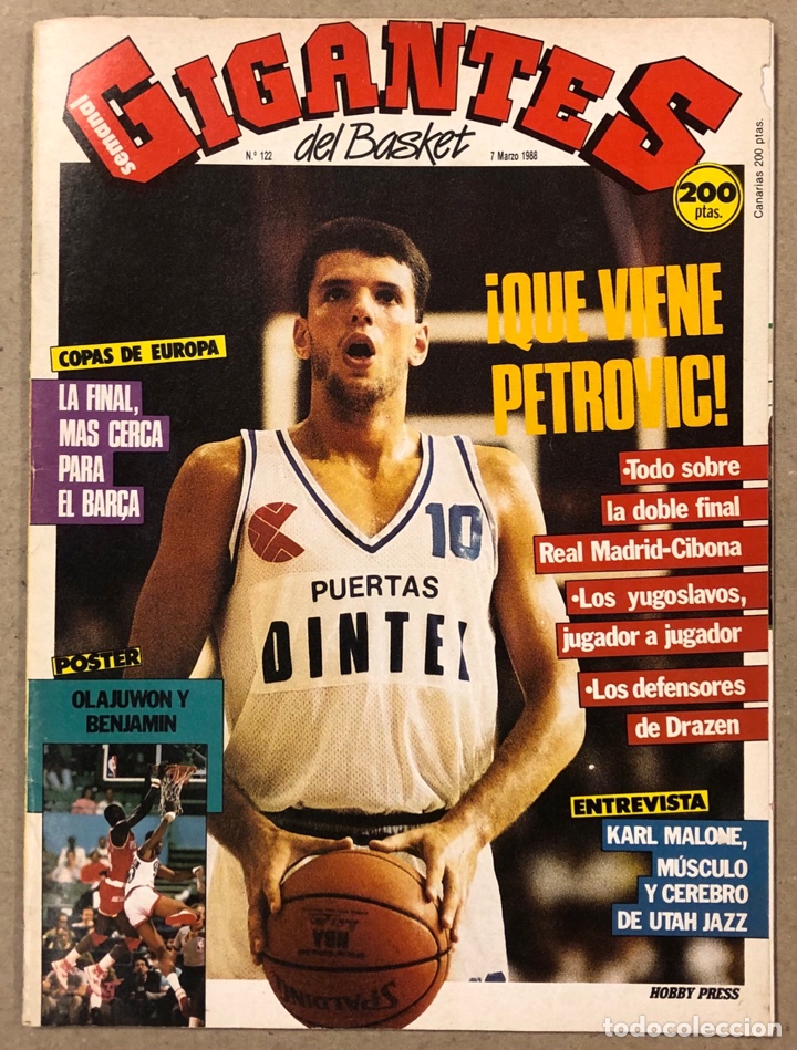 Collectionnisme sportif: GIGANTES DEL BASKET N&deg; 122 (1988). DRAZEN PETROVIC, KARL MALONE, COPA DE EUROPA BARCELONA,...