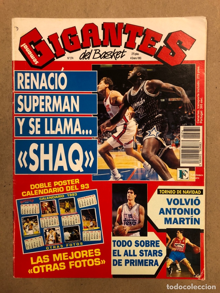 Collectionnisme sportif: GIGANTES DEL BASKET N&deg; 374 (1993). SHAQUILE ONEAL, ANTONIO MART&Iacute;N,&hellip;