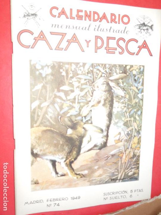 Collezionismo sportivo: CAZA Y PESCA CALENDARIO MENSUAL ILUSTRADO- N&ordm; 74 - FEBRERO 1949 -