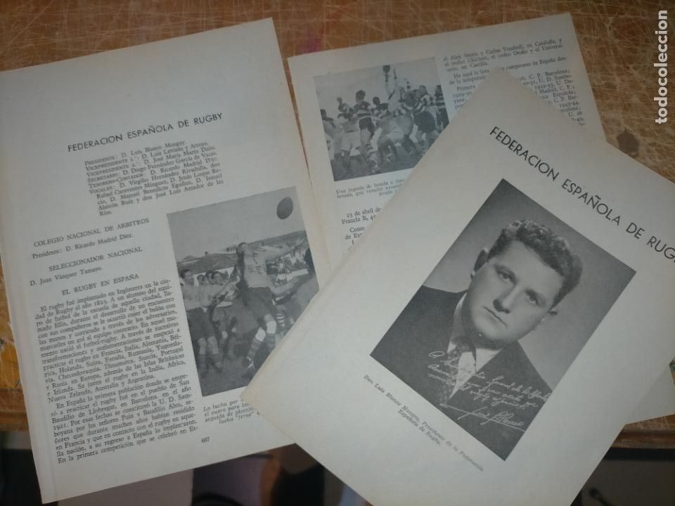 Coleccionismo deportivo: Federaci&oacute;n espa&ntilde;ola 1950 de RUGBY 3 HOJAS - 5 CARILLAS editadas -
