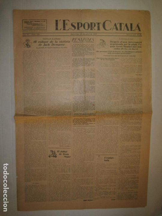 Coleccionismo deportivo: L' ESPORT CATALA-N&ordm; 129-ANY 1927-JACK DEMPSEY-VELODROM SANS-FUTBOL-BOXEO-VER FOTOS-(V-23.580)