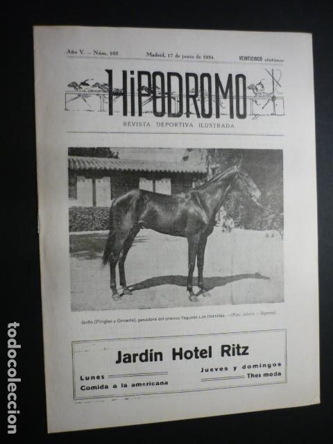 Coleccionismo deportivo: HIPODROMO REVISTA DEPORTIVA ILUSTRADA N&ordm; 163 1934 HIPICA RARA REVISTA