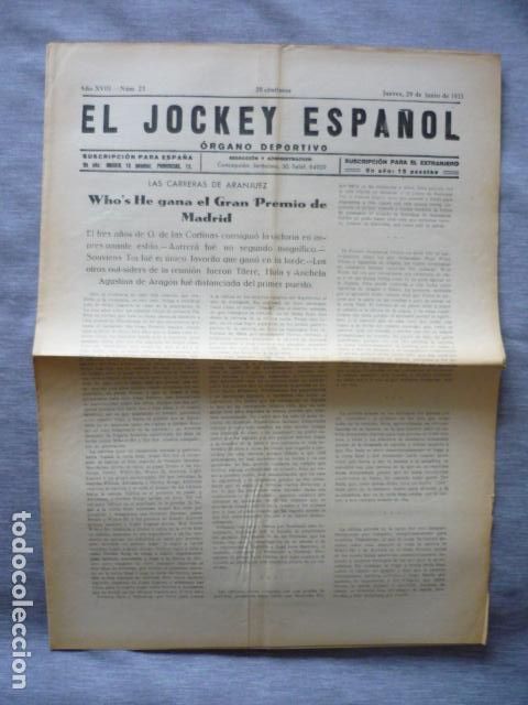 Coleccionismo deportivo: EL JOCKEY ESPA&Ntilde;OL ORGANO DEPORTIVO PERIODICO HIPICA CARRERAS DE CABALLOS ARANJUEZ JUNIO 1933