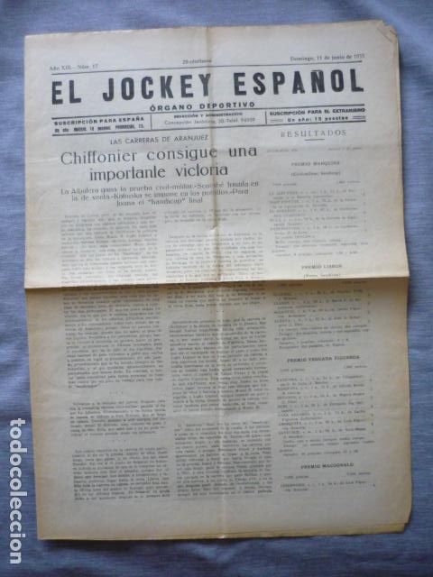 Collectionnisme sportif: EL JOCKEY ESPA&Ntilde;OL ORGANO DEPORTIVO PERIODICO HIPICA CARRERAS DE CABALLOS ARANJUEZ JUNIO 1933
