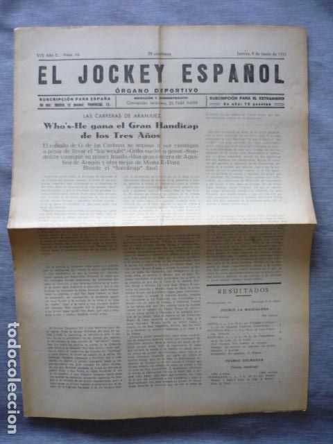 Collectionnisme sportif: EL JOCKEY ESPA&Ntilde;OL ORGANO DEPORTIVO PERIODICO HIPICA CARRERAS DE CABALLOS ARANJUEZ JUNIO 1933