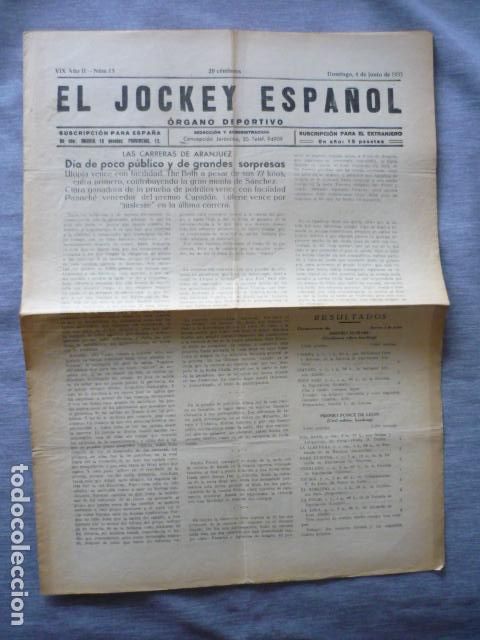 Coleccionismo deportivo: EL JOCKEY ESPA&Ntilde;OL ORGANO DEPORTIVO PERIODICO HIPICA CARRERAS DE CABALLOS ARANJUEZ JUNIO 1933