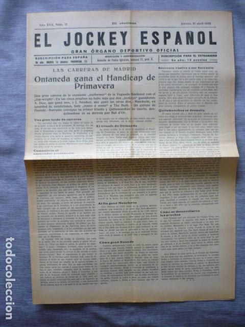 Coleccionismo deportivo: EL JOCKEY ESPA&Ntilde;OL ORGANO DEPORTIVO PERIODICO HIPICA CARRERAS DE CABALLOS ABRIL 1932