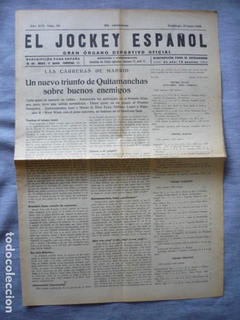 Sports collectibles: EL JOCKEY ESPA&Ntilde;OL ORGANO DEPORTIVO PERIODICO HIPICA CARRERAS DE CABALLOS JUNIO 1932