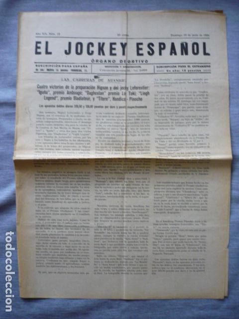 Coleccionismo deportivo: EL JOCKEY ESPA&Ntilde;OL ORGANO DEPORTIVO PERIODICO HIPICA CARRERAS DE CABALLOS ARANJUEZ JUNIO 1934
