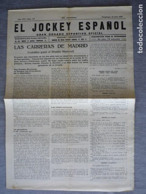 Collectionnisme sportif: EL JOCKEY ESPA&Ntilde;OL ORGANO DEPORTIVO PERIODICO HIPICA CARRERAS DE CABALLOS MADRID JULIO 1931
