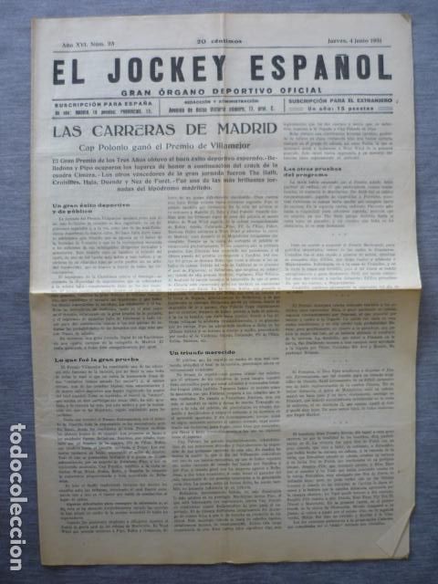 Sammelleidenschaft Sport: EL JOCKEY ESPA&Ntilde;OL ORGANO DEPORTIVO PERIODICO HIPICA CARRERAS DE CABALLOS MADRID JUNIO 1931