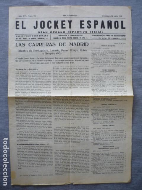 Collectionnisme sportif: EL JOCKEY ESPA&Ntilde;OL ORGANO DEPORTIVO PERIODICO HIPICA CARRERAS DE CABALLOS MADRID JUNIO 1931