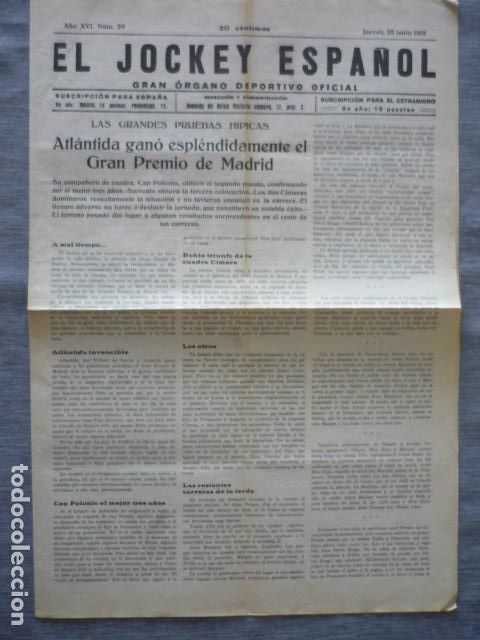 Coleccionismo deportivo: EL JOCKEY ESPA&Ntilde;OL ORGANO DEPORTIVO PERIODICO HIPICA CARRERAS DE CABALLOS MADRID JUNIO 1931