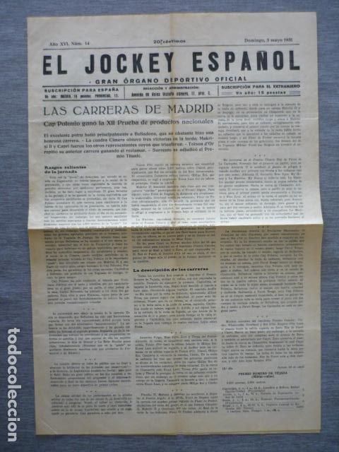 Sammelleidenschaft Sport: EL JOCKEY ESPA&Ntilde;OL ORGANO DEPORTIVO PERIODICO HIPICA CARRERAS DE CABALLOS MADRID MAYO 1931