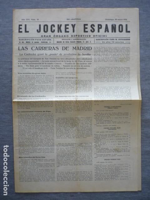 Collectionnisme sportif: EL JOCKEY ESPA&Ntilde;OL ORGANO DEPORTIVO PERIODICO HIPICA CARRERAS DE CABALLOS MADRID MAYO 1931