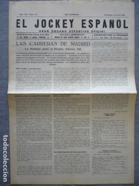 Sports collectibles: EL JOCKEY ESPA&Ntilde;OL ORGANO DEPORTIVO PERIODICO HIPICA CARRERAS DE CABALLOS MADRID ABRIL 1931