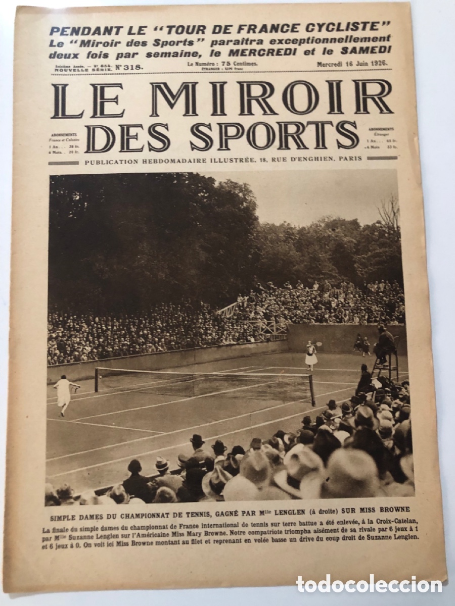 Coleccionismo deportivo: Revista le miroir des sports 1926 tenis suzanne lenglen vuelta ciclista francia futbol