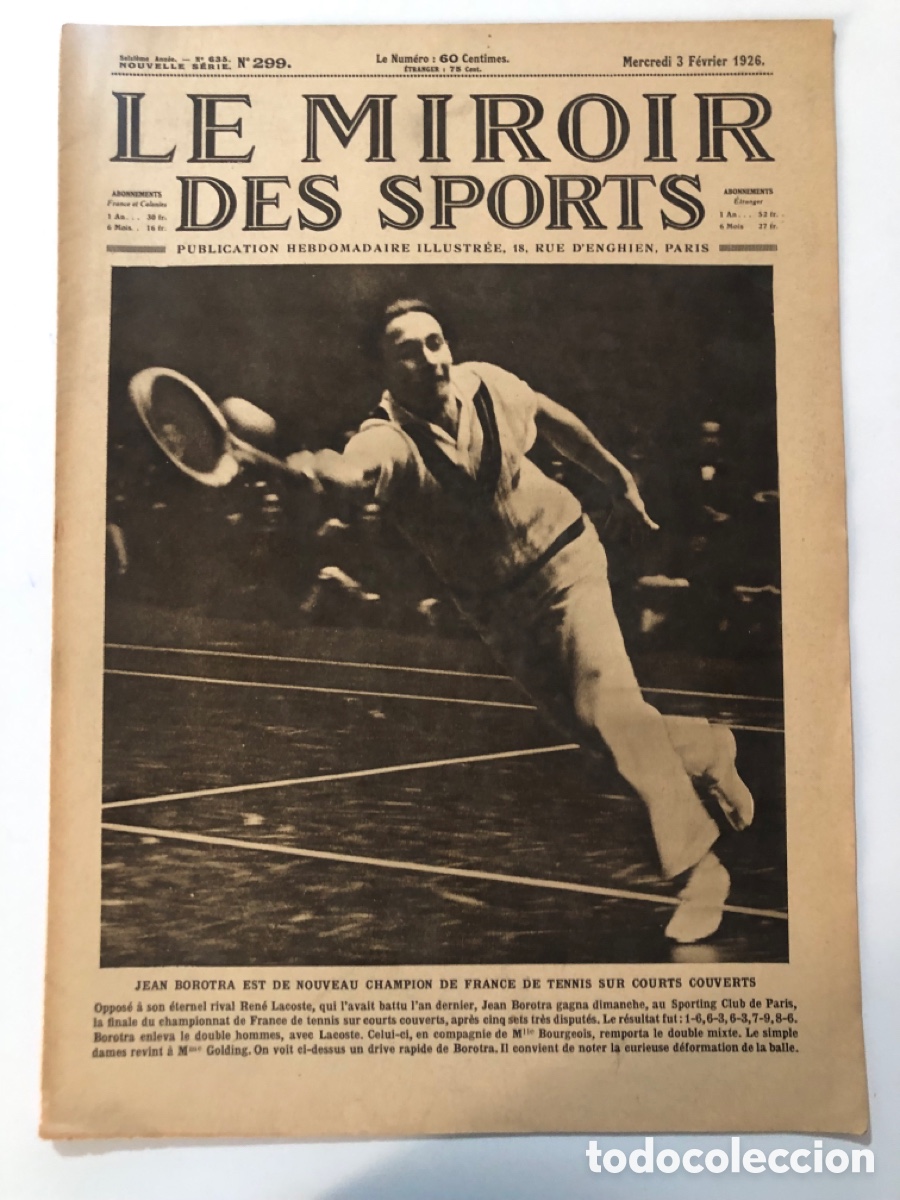 Coleccionismo deportivo: Revista le miroir des sports 1926 tenis Jean Borotra Helen Wills ciclismo ski