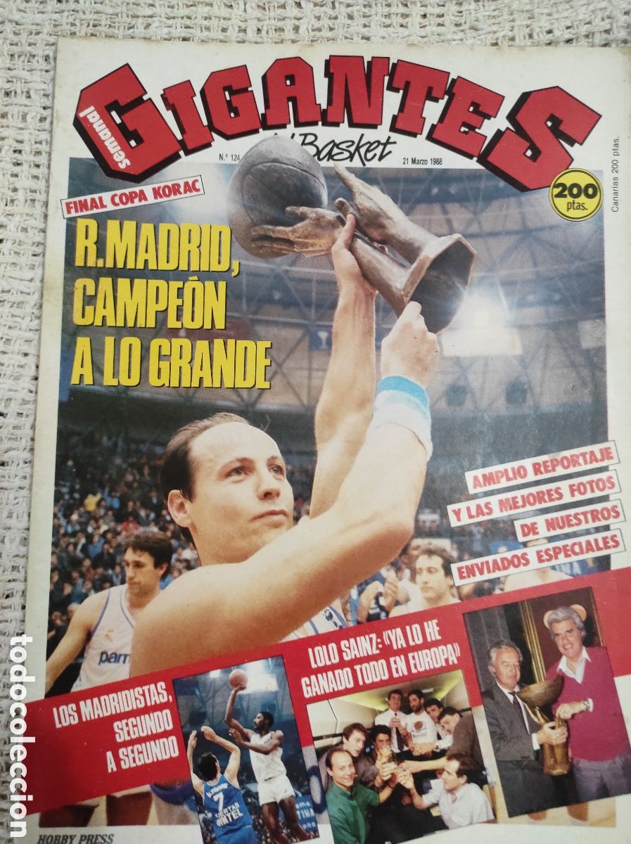 Sports collectibles: GIGANTES DEL BASKET N&ordm; 124 MARZO 1988 REAL MADRID CAMPEON COPA KORAC, CORBALAN, LOLO SAINZ