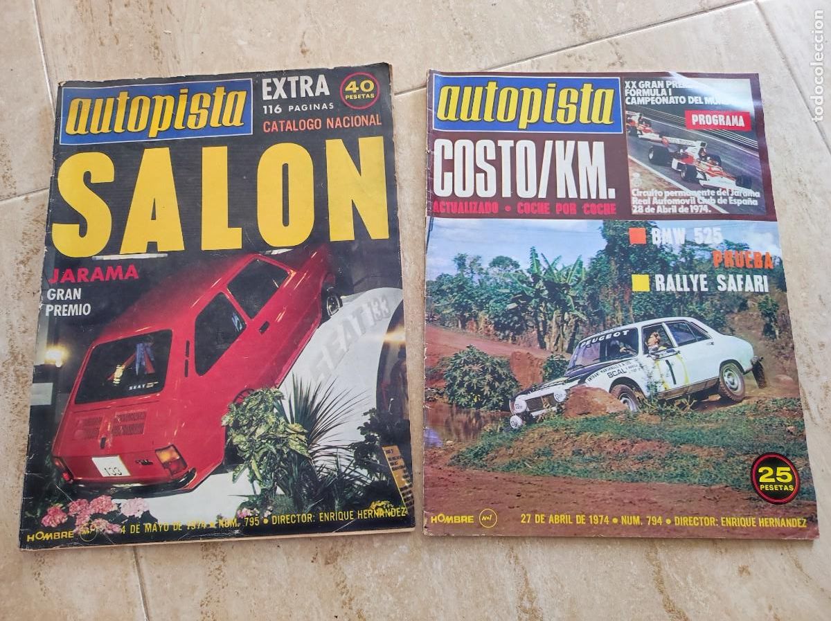 Sports collectibles: Lote de 2 revistas coches Autopista a&ntilde;o 1974 Extra salon catalogo nacional
