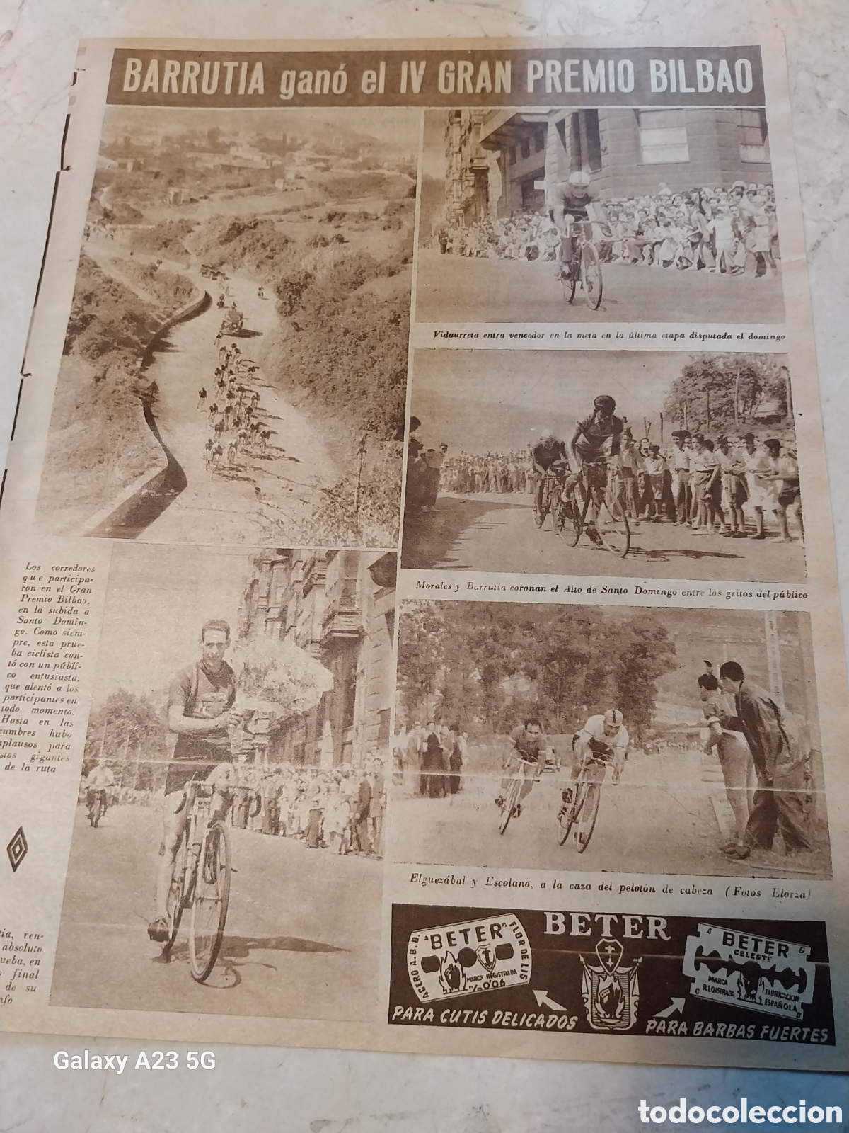 Coleccionismo deportivo: CICLISMO 1953. IV GRAN PREMIO BILBAO . BARRUTIA. ELGUEZABAL ESCOLANO MORALES VIDAURRETA. HOJA REVIST