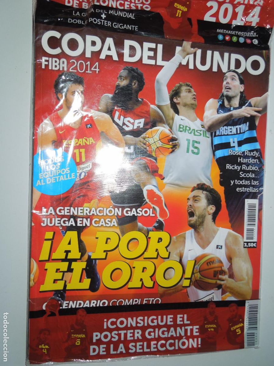 Collectionnisme sportif: COPA DEL MUNDO FIBA 2014 N&ordm; 001 -POSTER SELECCI&Oacute;N ESPA&Ntilde;OLA BALONCESTO- GUIA DEL MUNDIAL - PRECINTADA