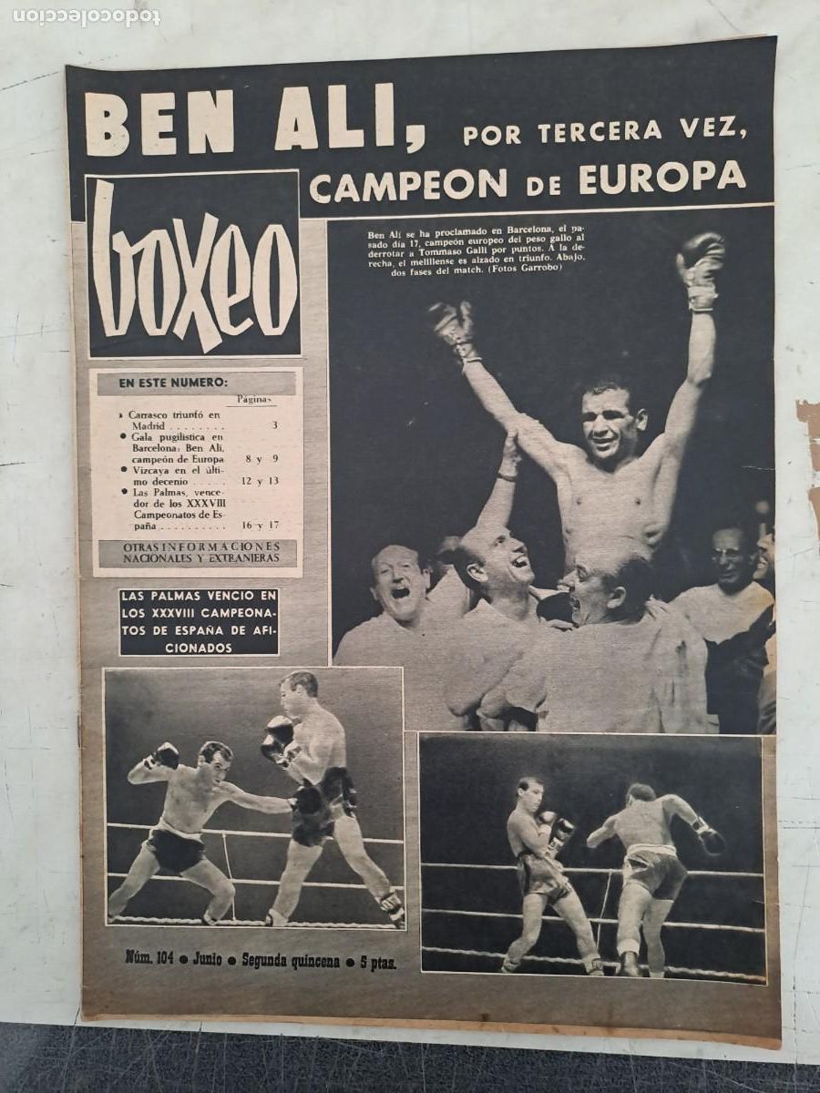 Coleccionismo deportivo: Boxeo 104, Ben Ali, por tercera vez, campe&oacute;n de Europa, en buen estado